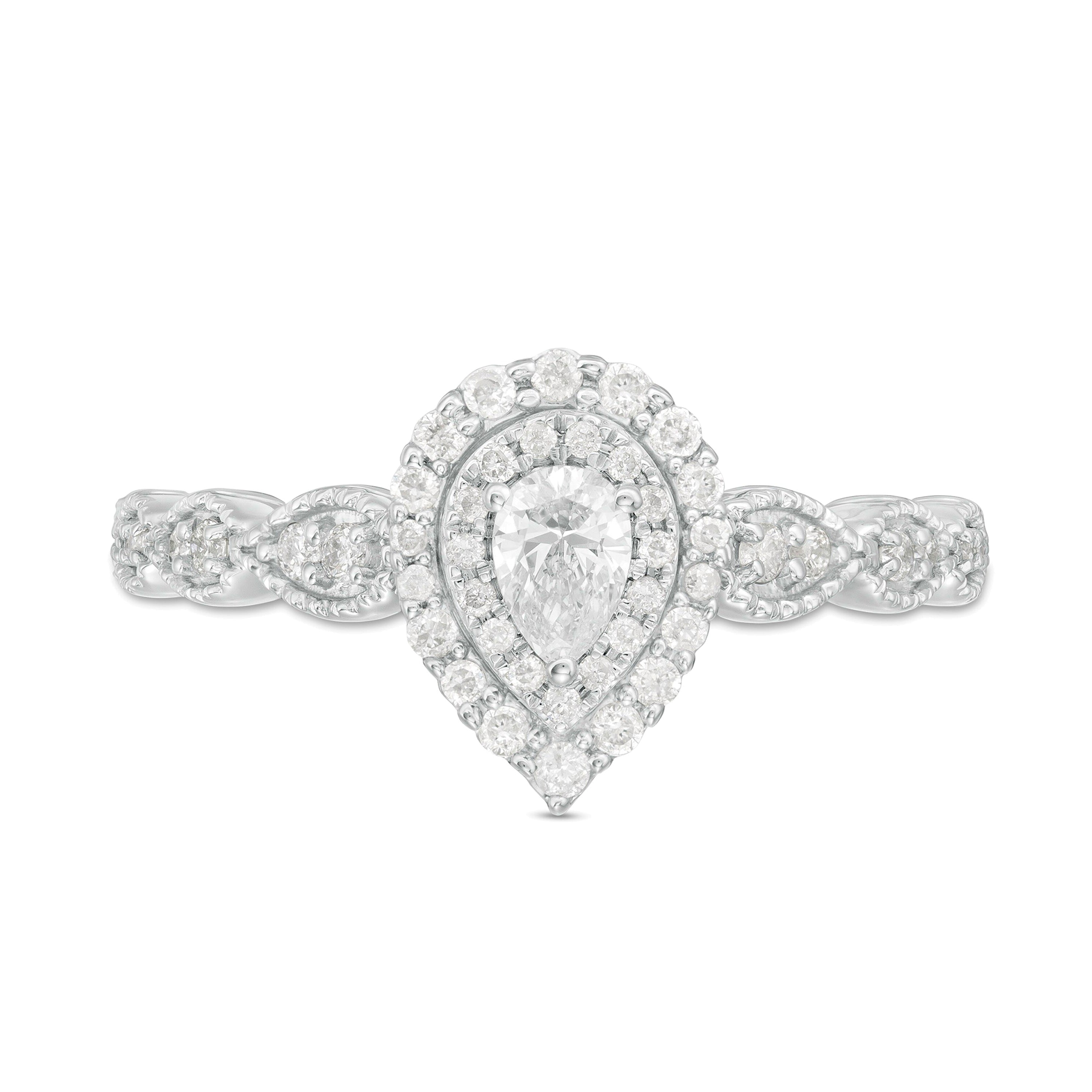 0.38 CT. TW Pear-Shaped Diamond Double Frame Art Deco Vintage-Style Engagement Ring in 10K White Gold