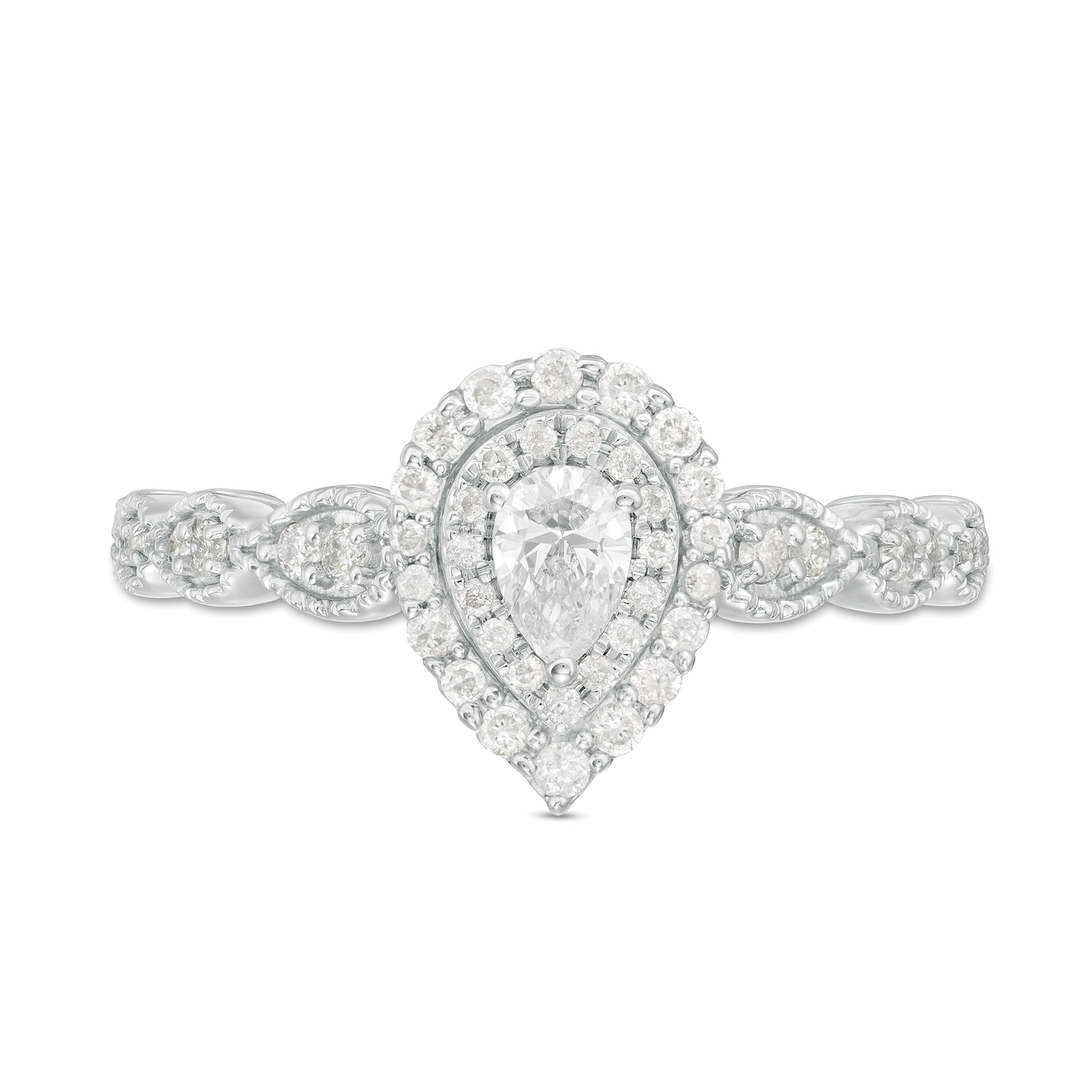 0.38 CT. TW Pear-Shaped Diamond Double Frame Art Deco Vintage-Style Engagement Ring in 10K White Gold