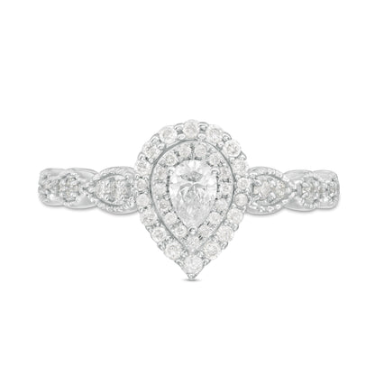 0.38 CT. TW Pear-Shaped Diamond Double Frame Art Deco Vintage-Style Engagement Ring in 10K White Gold