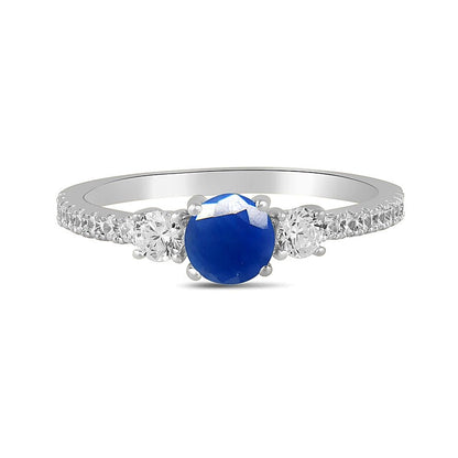 5.0mm Blue Sapphire and 0.38 CT. TW Lab-Grown Diamond Three Stone Ring in 14K White Gold