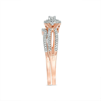 0.25 CT. TW Diamond Double Frame V-Sides Bridal Set in 10K Rose Gold