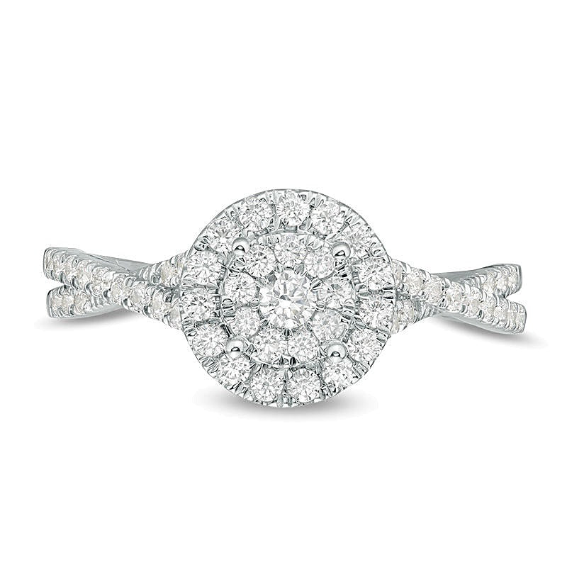 0.5 CT. TW Diamond Double Frame Crossover Shank Engagement Ring in 10K White Gold
