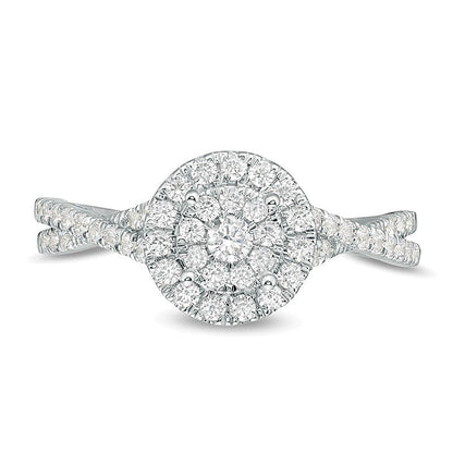0.5 CT. TW Diamond Double Frame Crossover Shank Engagement Ring in 10K White Gold