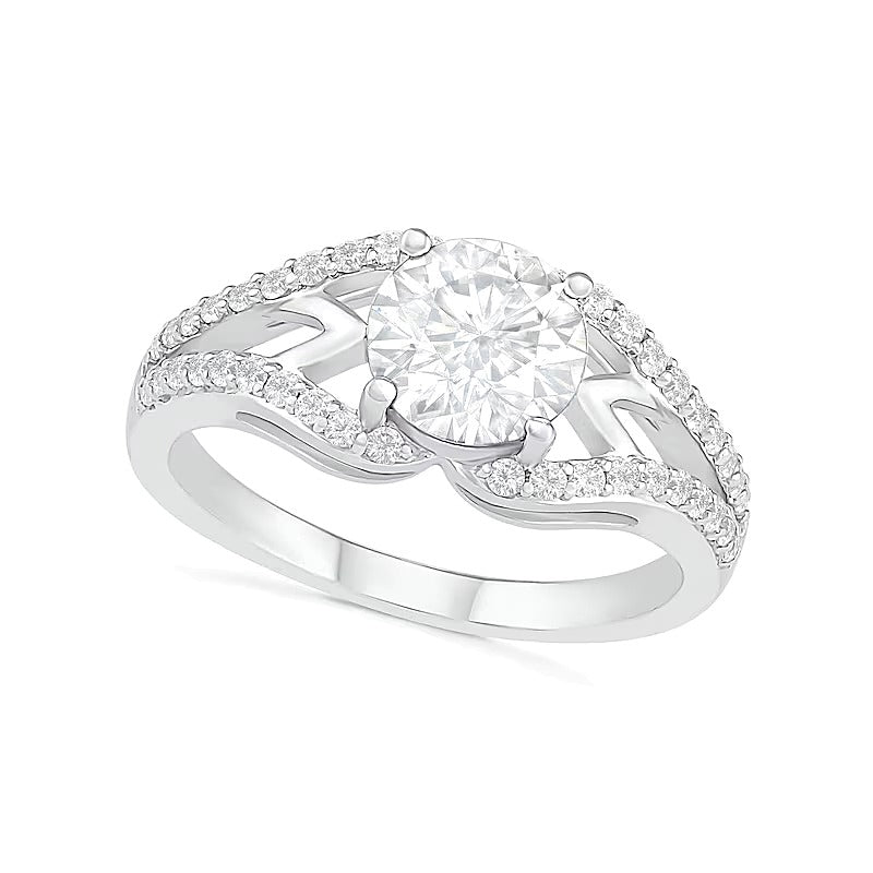 7.0mm White Lab-Created Sapphire Geometric Pointed Split Shank Bridal Set in Sterling Silver