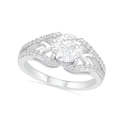 7.0mm White Lab-Created Sapphire Geometric Pointed Split Shank Bridal Set in Sterling Silver