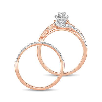 0.63 CT. TW Pear-Shaped Diamond Double Frame Filigree Bypass Bridal Set in 10K Rose Gold
