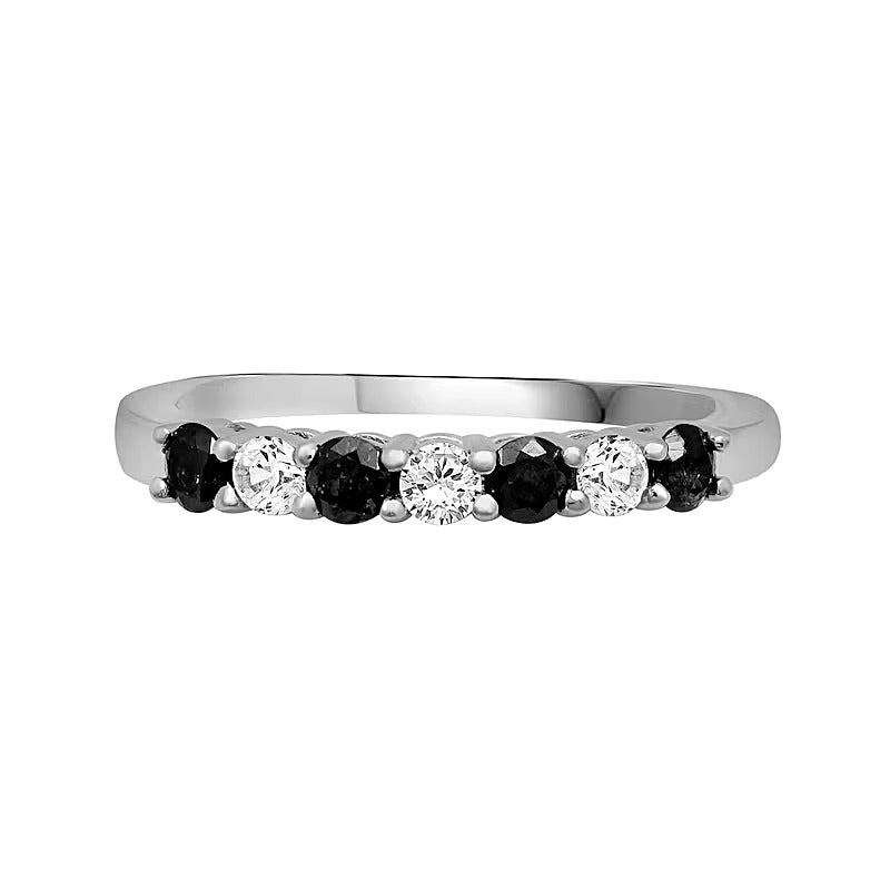 0.5 CT. TW Black and White Diamond Alternating Anniversary Band in Sterling Silver