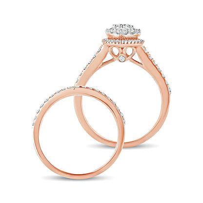 1.0 CT. TW Composite Pear Diamond Frame Bridal Set in 10K Rose Gold