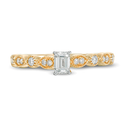 0.5 CT. TW Emerald-Cut Diamond with Marquise Shapes Vintage-Style Engagement Ring in 10K Gold