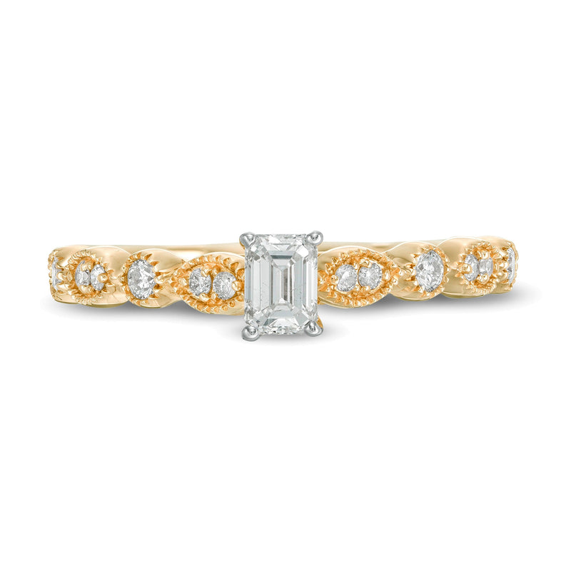 0.5 CT. TW Emerald-Cut Diamond with Marquise Shapes Vintage-Style Engagement Ring in 10K Gold