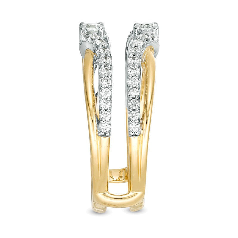 0.5 CT. TW Diamond Crossover Solitaire Enhancer in 10K Two-Tone Gold