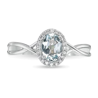 Oval Aquamarine and 0.07 CT. TW Diamond Frame Twist Shank Ring in 10K White Gold