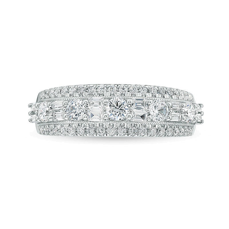 1.0 CT. TW Baguette and Round Diamond Alternating Vintage-Style Anniversary Band in 14K White Gold
