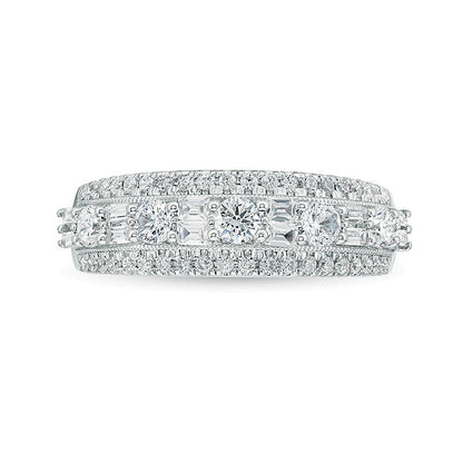 1.0 CT. TW Baguette and Round Diamond Alternating Vintage-Style Anniversary Band in 14K White Gold