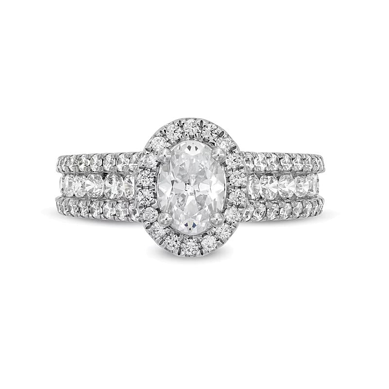 1.75 CT. TW Oval Lab-Grown Diamond Frame Triple Row Engagement Ring in 14K White Gold (F/VS2)
