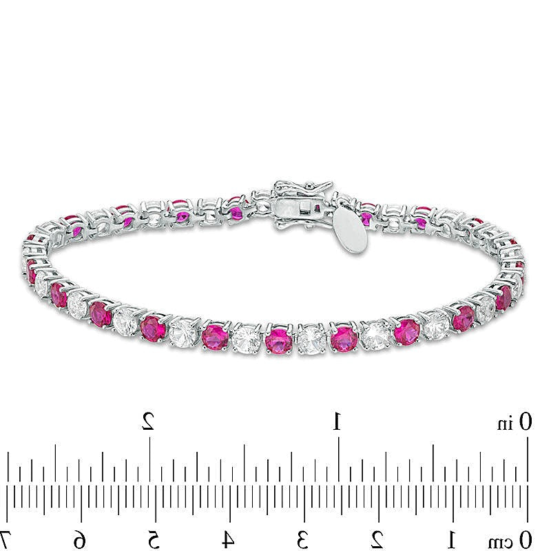 4.0mm Lab-Created Ruby and White Sapphire Alternating Tennis Bracelet in Sterling Silver - 7.25"