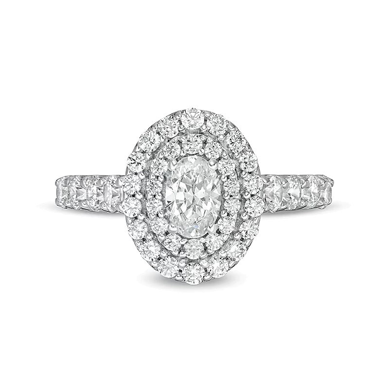 1.5 CT. TW Oval Lab-Grown Diamond Double Frame Engagement Ring in 14K White Gold (F/VS2)