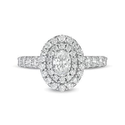 1.5 CT. TW Oval Lab-Grown Diamond Double Frame Engagement Ring in 14K White Gold (F/VS2)