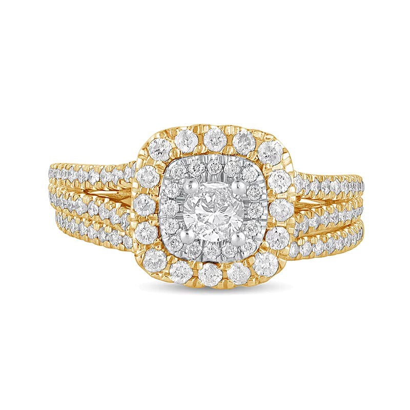 1.0 CT. TW Diamond Double Cushion-Shaped Frame Multi-Row Bridal Set in 10K Gold