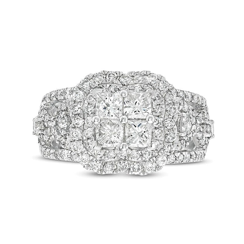 2.5 CT. TW Quad Princess-Cut Diamond Double Quatrefoil Frame Engagement Ring in 14K White Gold