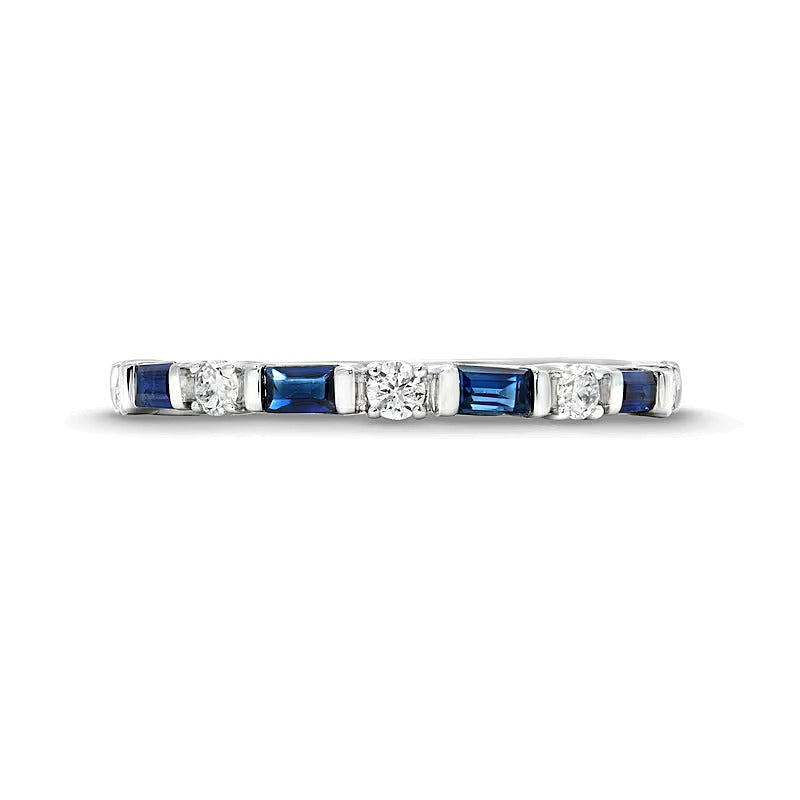 Alternating Baguette-Cut Blue Sapphire and 0.17 CT. TW Diamond Station Band in 10K White Gold