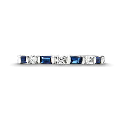 Alternating Baguette-Cut Blue Sapphire and 0.17 CT. TW Diamond Station Band in 10K White Gold