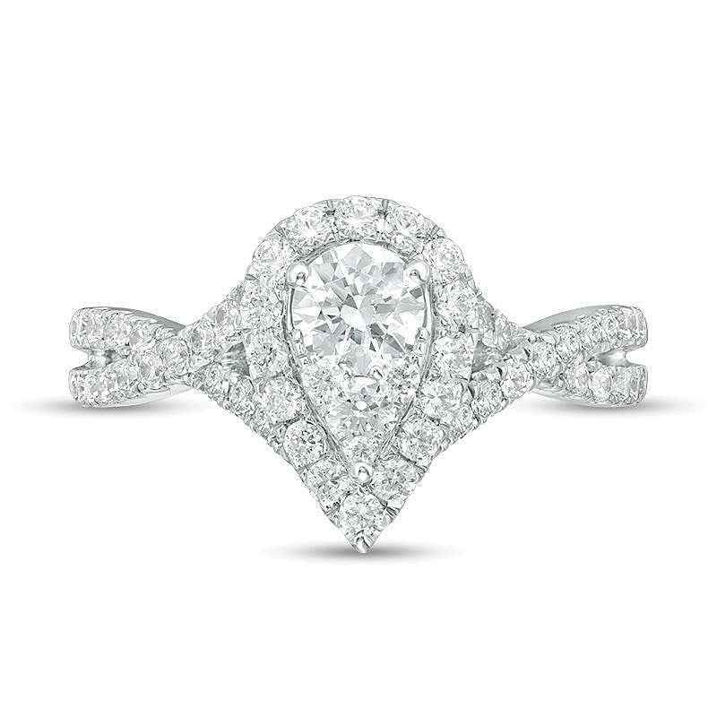 1.25 CT. TW Composite Diamond Pear-Shaped Frame Twist Shank Engagement Ring in 14K White Gold