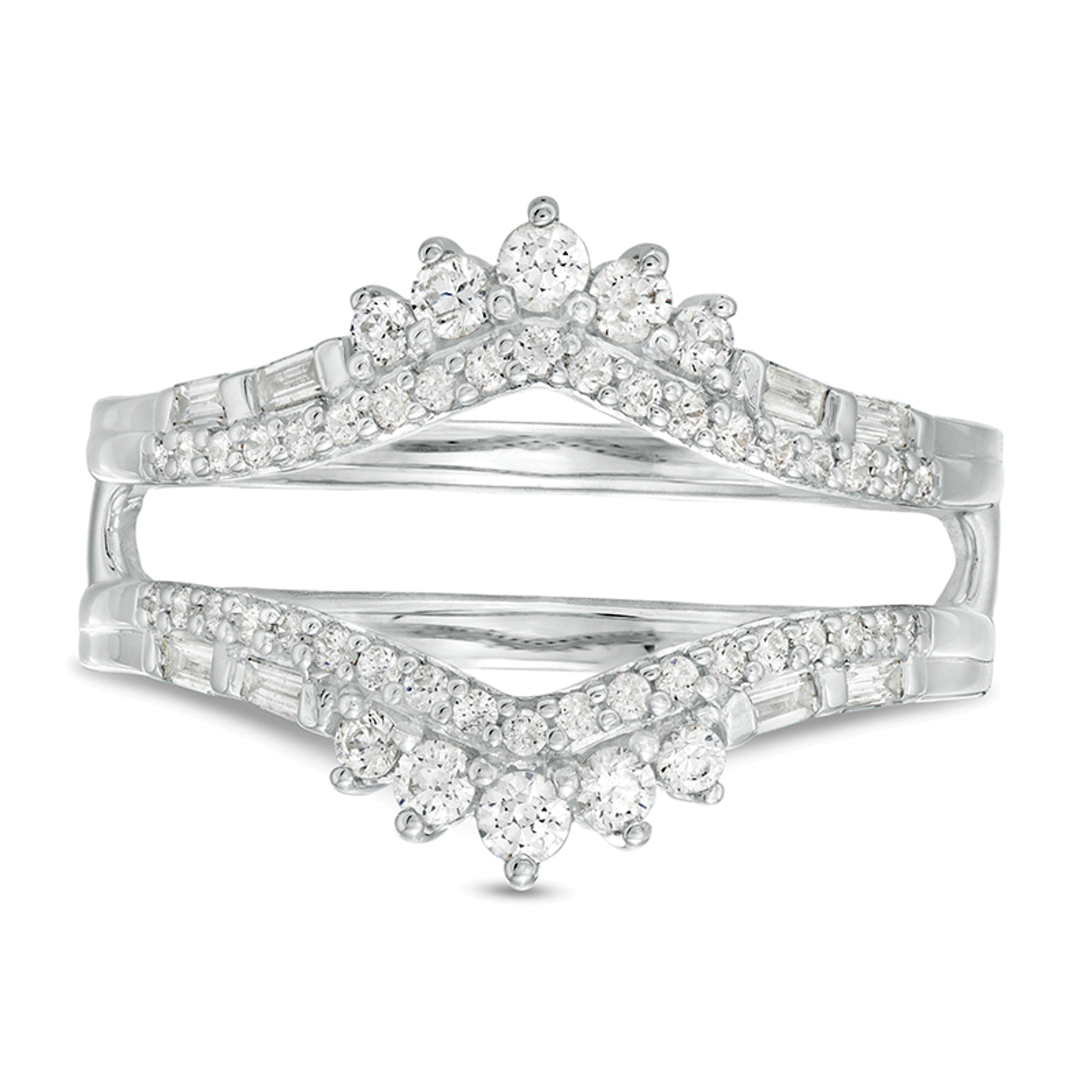 0.5 CT. TW Baguette and Round Diamond Tiara Style Solitaire Enhancer in 10K White Gold