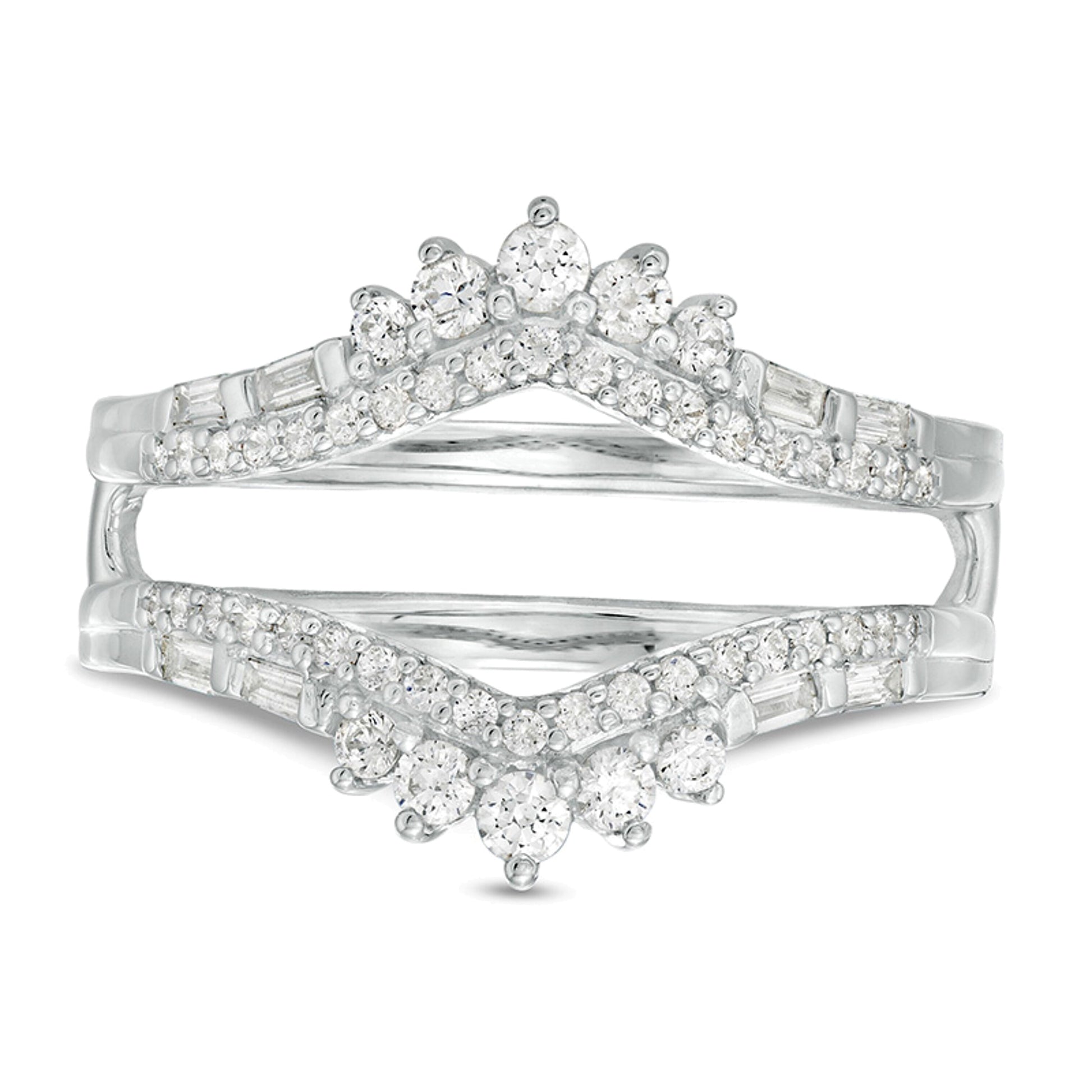 0.5 CT. TW Baguette and Round Diamond Tiara Style Solitaire Enhancer in 10K White Gold