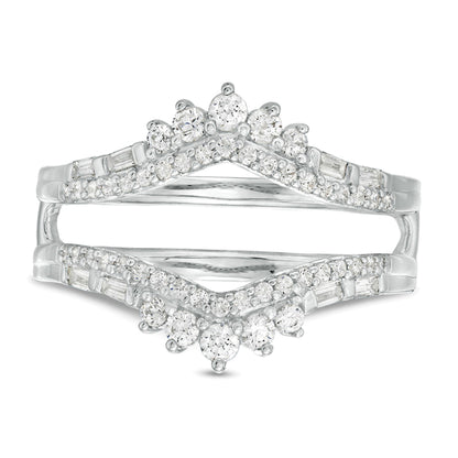 0.5 CT. TW Baguette and Round Diamond Tiara Style Solitaire Enhancer in 10K White Gold