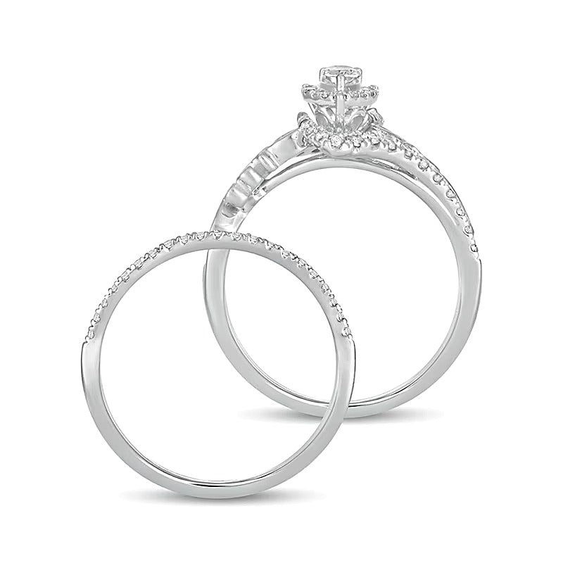 0.63 CT. TW Pear-Shaped Diamond Frame Filigree Bypass Bridal Set in 10K White Gold