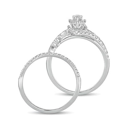 0.63 CT. TW Pear-Shaped Diamond Frame Filigree Bypass Bridal Set in 10K White Gold