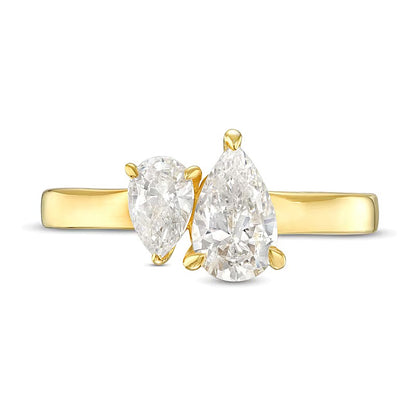 1.5 CT. TW Pear-Shaped Diamond Toi et Moi Engagement Ring in 14K Gold