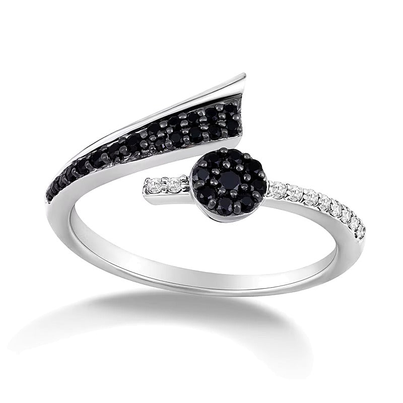 0.33 CT. TW Black and White Diamond Bypass Open Ring in 10K White Gold