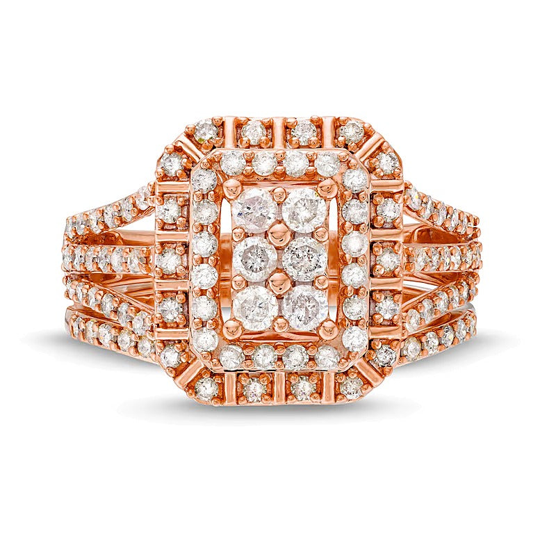 1.0 CT. TW Emerald Multi-Diamond Triple Row Split Shank Bridal Set in 10K Rose Gold