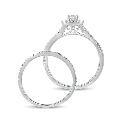0.5 CT. TW Diamond Frame Twist Shank Bridal Set in 10K White Gold