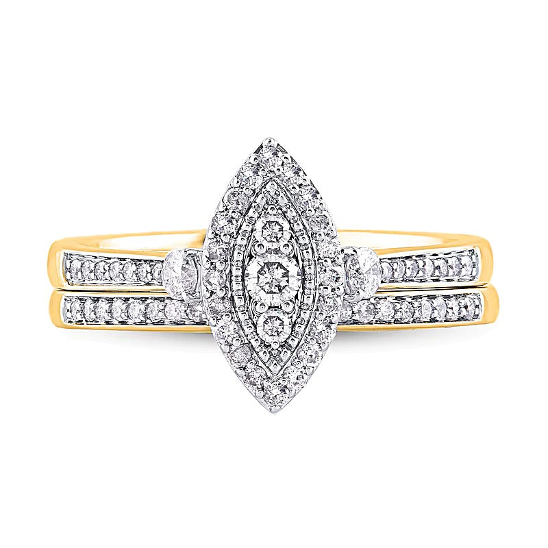 0.5 CT. TW Composite Marquise-Shaped Diamond Double Frame Bridal Set in 10K Gold
