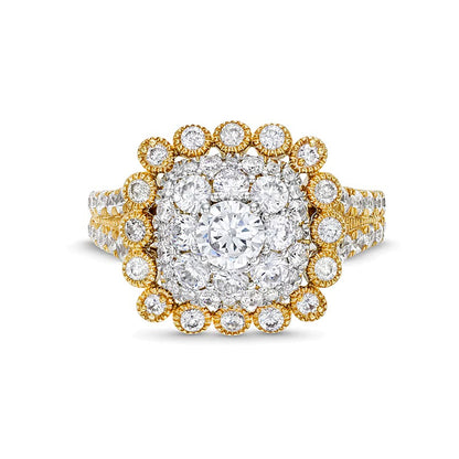 2.0 CT. TW Cushion Multi-Diamond Bubble Frame Vintage-Style Engagement Ring in 10K Gold