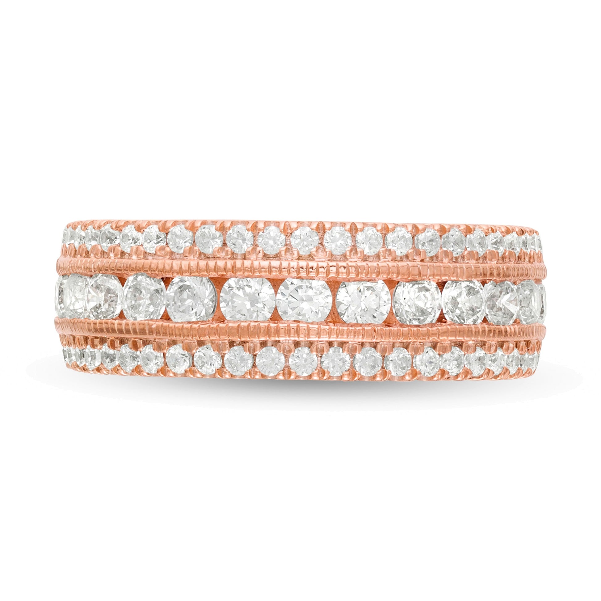 1.33 CT. TW Diamond Multi Row Vintage-Style Anniversary Ring in 10K Rose Gold