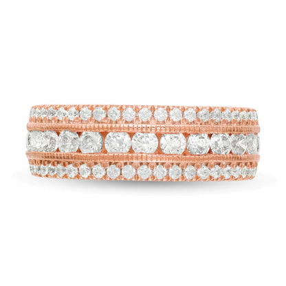 1.33 CT. TW Diamond Multi Row Vintage-Style Anniversary Ring in 10K Rose Gold