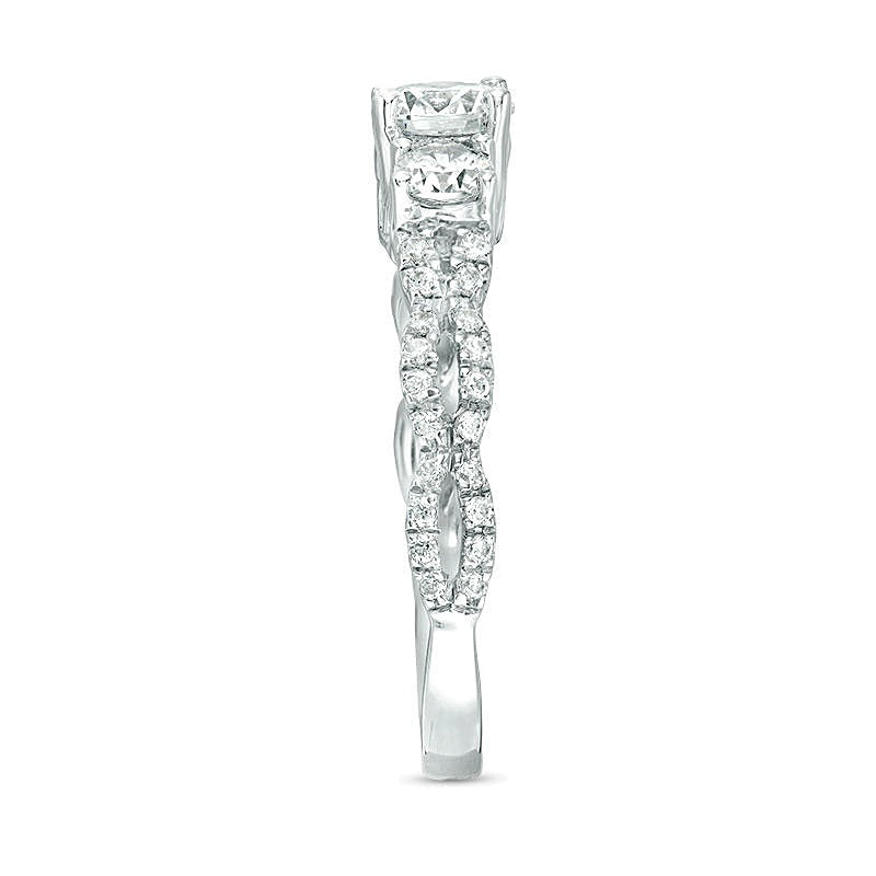 1.0 CT. TW Diamond Three Stone Braid Engagement Rink in 10K White Gold