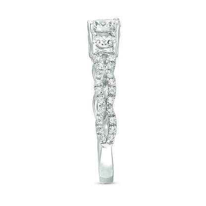 1.0 CT. TW Diamond Three Stone Braid Engagement Rink in 10K White Gold
