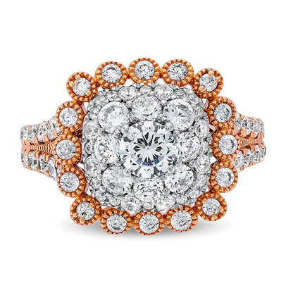2.0 CT. TW Cushion Multi-Diamond Bubble Frame Vintage-Style Engagement Ring in 10K Rose Gold