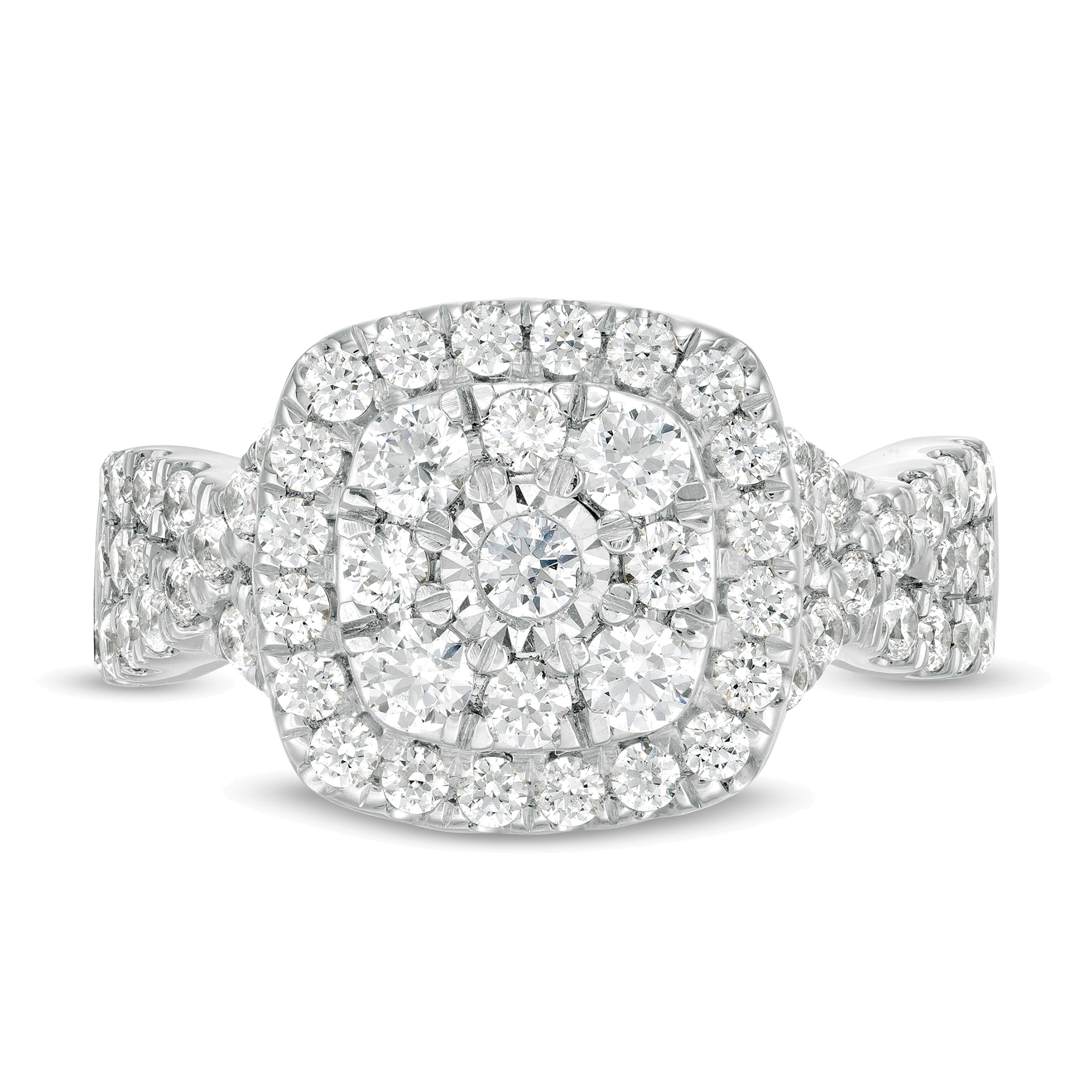 1.63 CT. TW Diamond Double Cushion Frame Twist Shank Engagement Ring in 10K White Gold