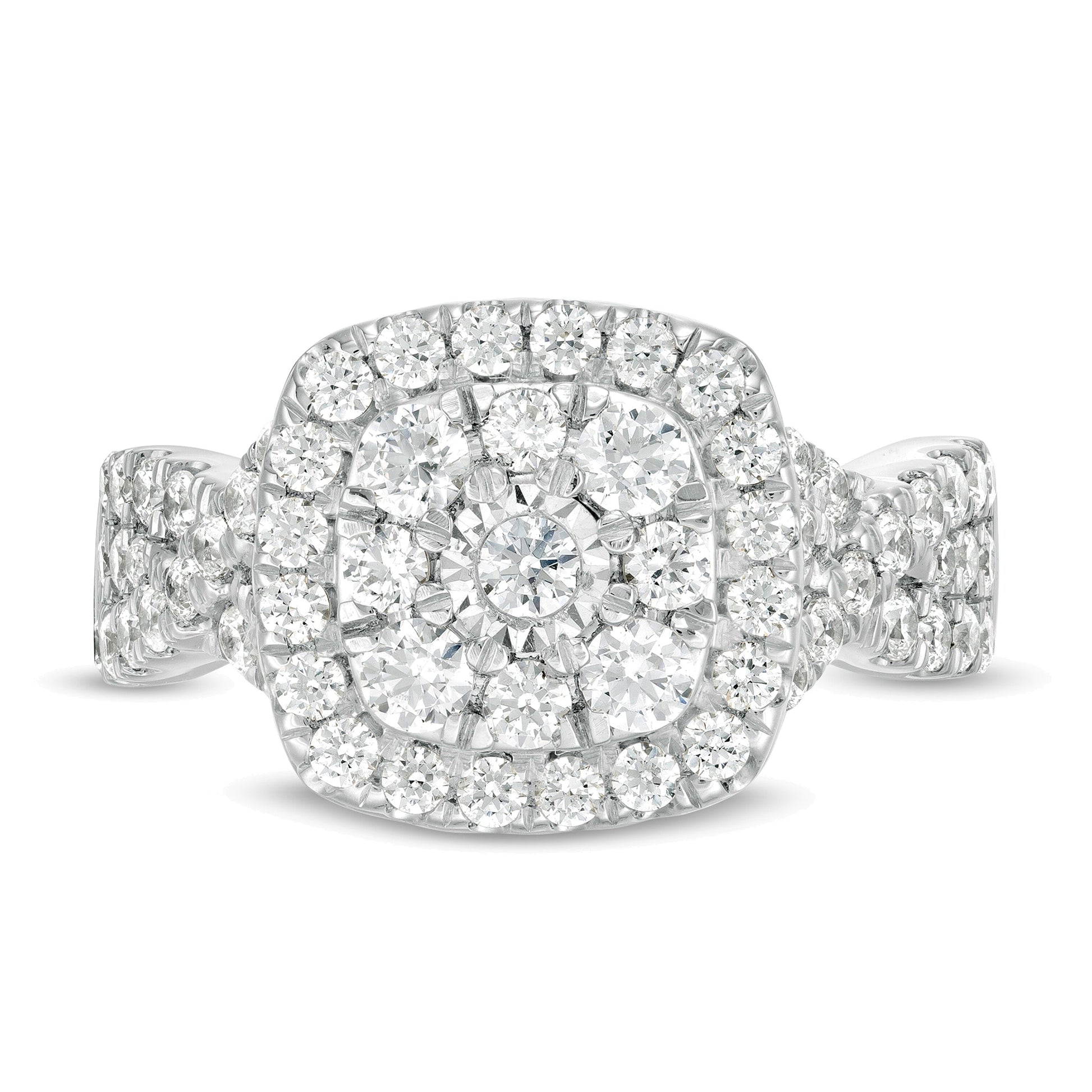 1.63 CT. TW Diamond Double Cushion Frame Twist Shank Engagement Ring in 10K White Gold