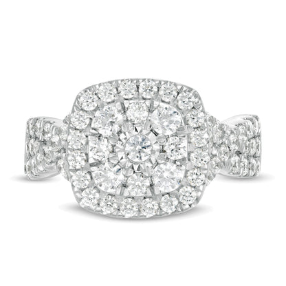 1.63 CT. TW Diamond Double Cushion Frame Twist Shank Engagement Ring in 10K White Gold