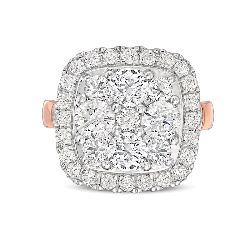 3.17 CT. TW Cushion-Shaped Multi-Diamond Frame Engagement Ring in 14K Rose Gold