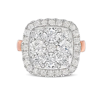3.17 CT. TW Cushion-Shaped Multi-Diamond Frame Engagement Ring in 14K Rose Gold