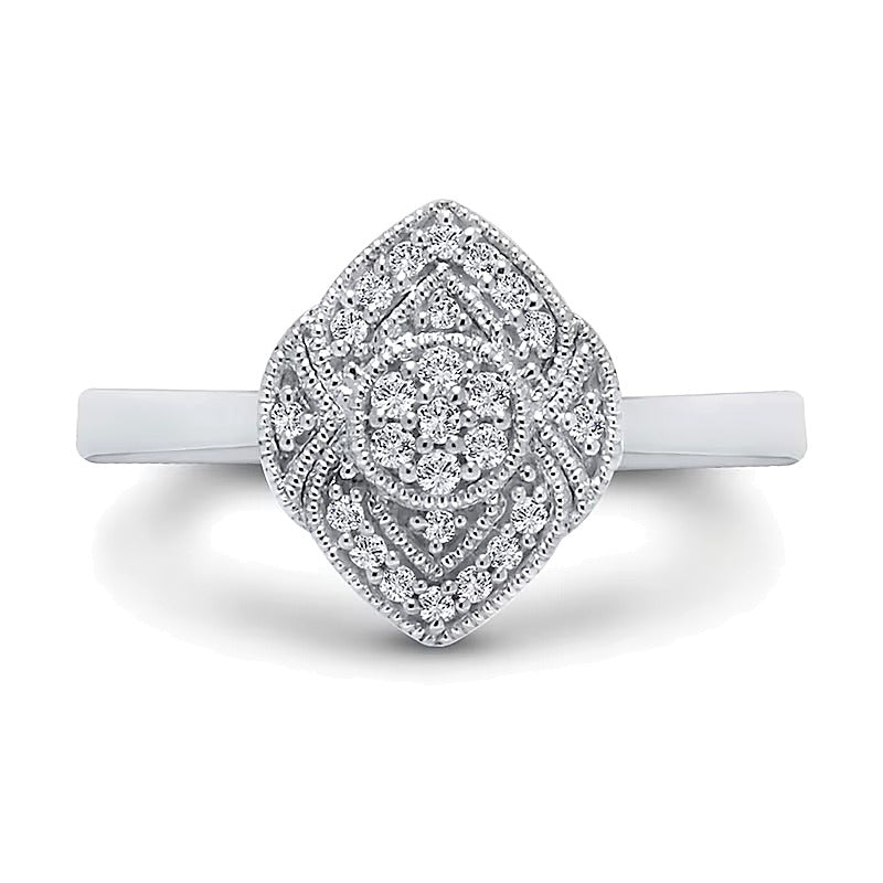 0.13 CT. TW Marquise Multi-Diamond Ornate Vintage-Style Ring in 10K White Gold