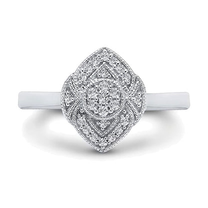 0.13 CT. TW Marquise Multi-Diamond Ornate Vintage-Style Ring in 10K White Gold